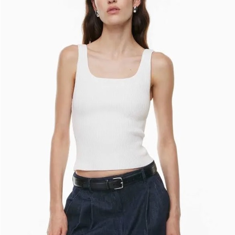 Babaton White Sculpt Knit Square neck Tank